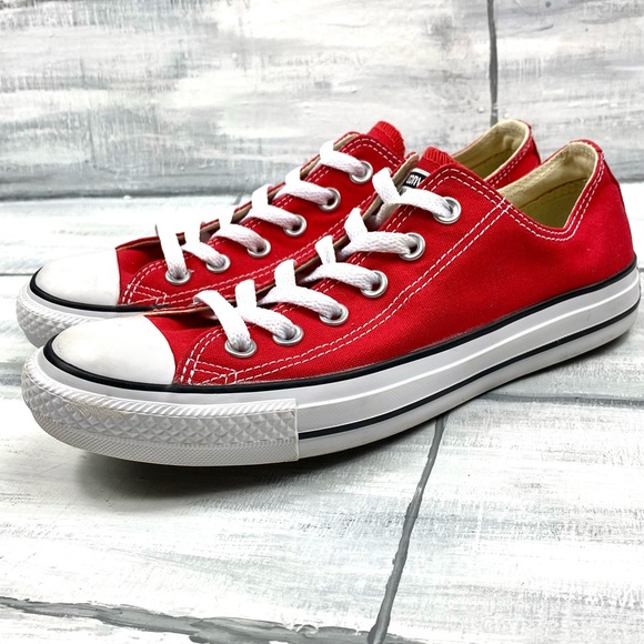 Converse Chuck Taylor All Star Lo Sneakers Red Lace Up Low Top Canvas Skate Shoe - Picture 4 of 16